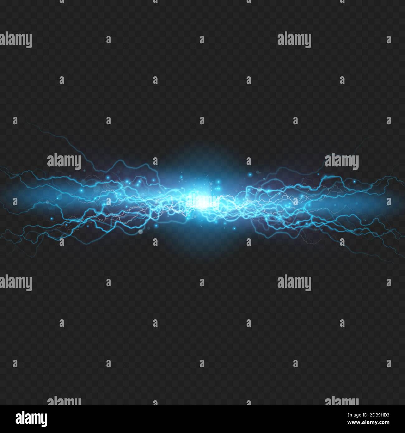 Lightning flash discharge of electricity on transparent background