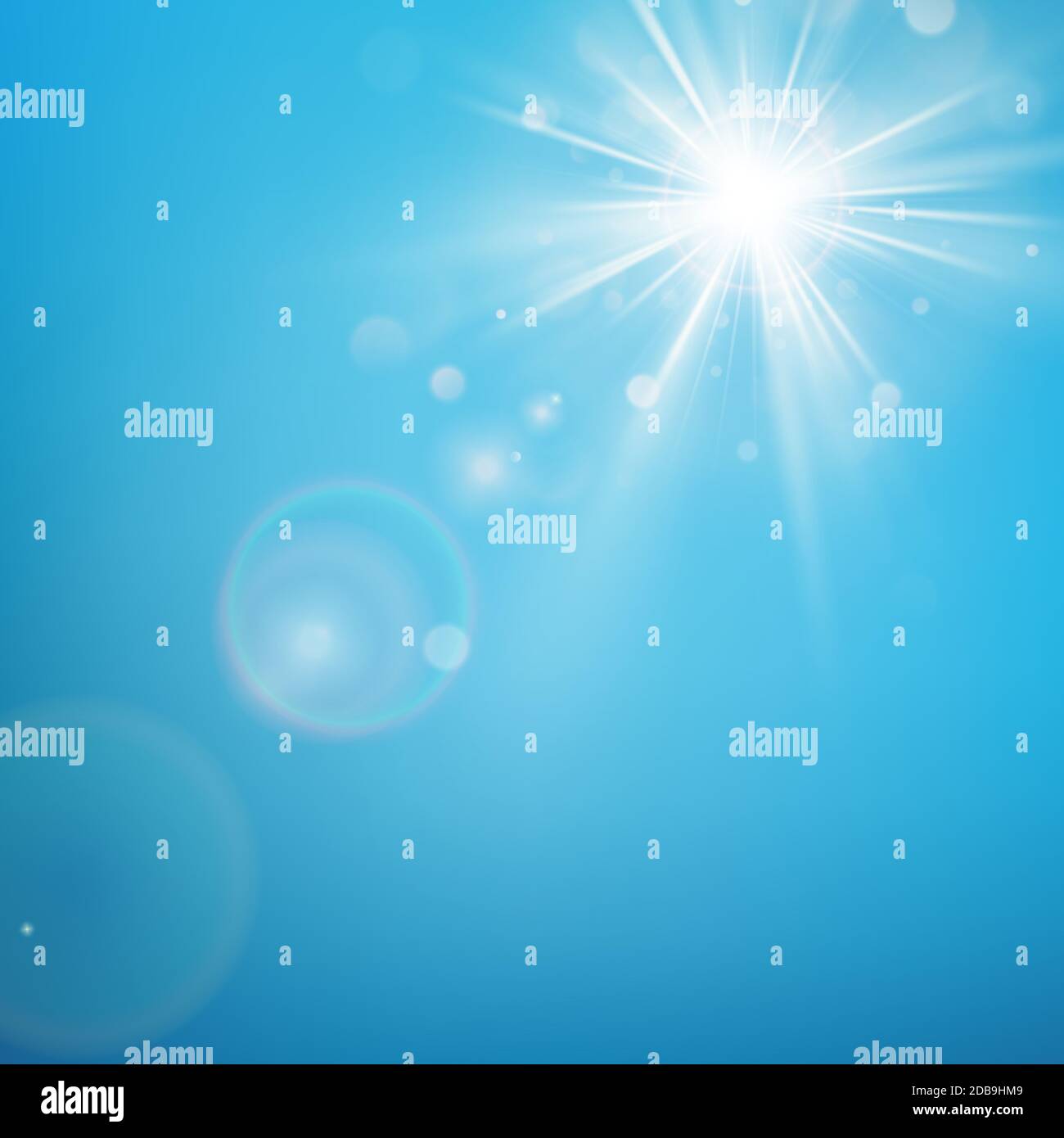 Clear blue sky with sun shine. Lens flare effect. EPS 10 vector file Stock Photo