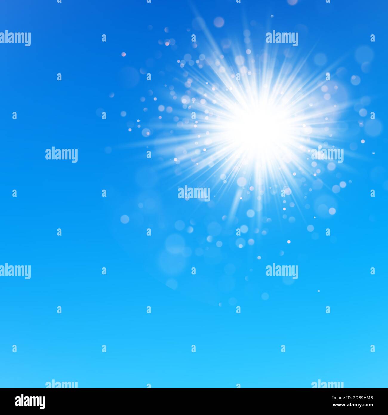 Clear blue sky with sun shine. Lens flare effect. EPS 10 vector file ...