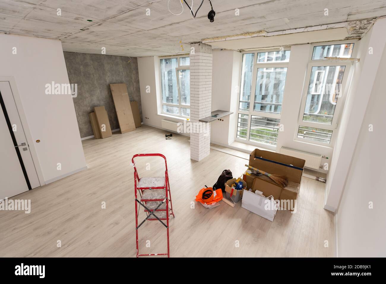 View of Interior of apartment with materials during on the renovation and ...