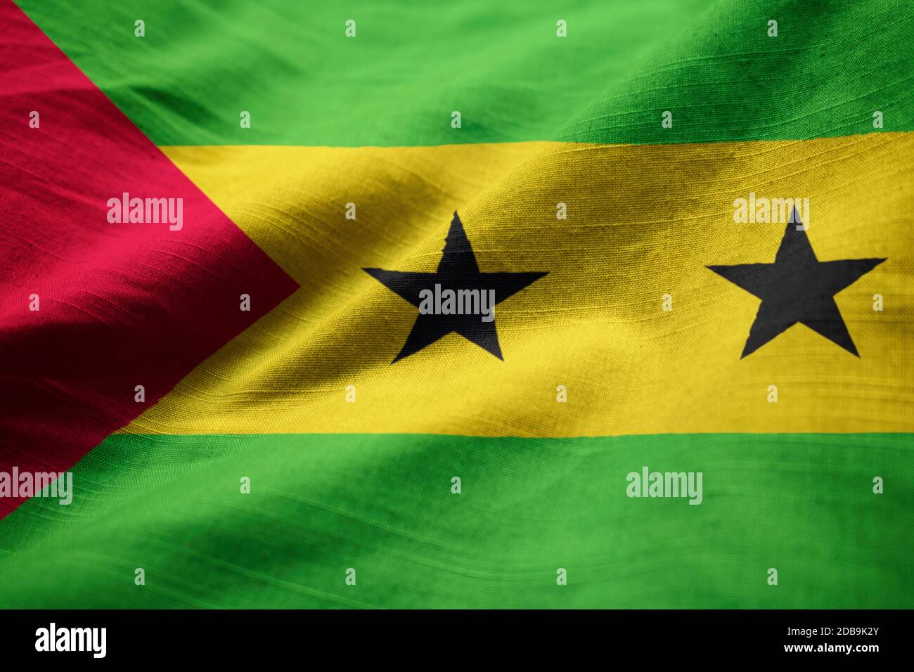 Closeup of Ruffled Sao Tome and Principe Flag, Sao Tome and Principe ...