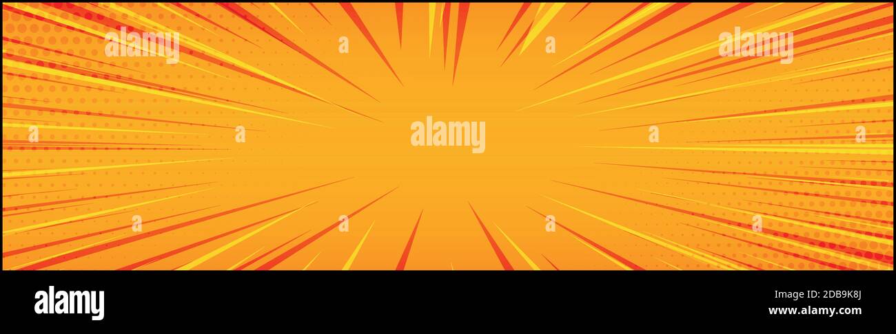 Panoramic orange comic zoom with lines - Vector illustration Stock Vector