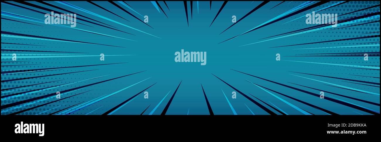 Panoramic blue comic zoom with lines - Vector illustration Stock Vector