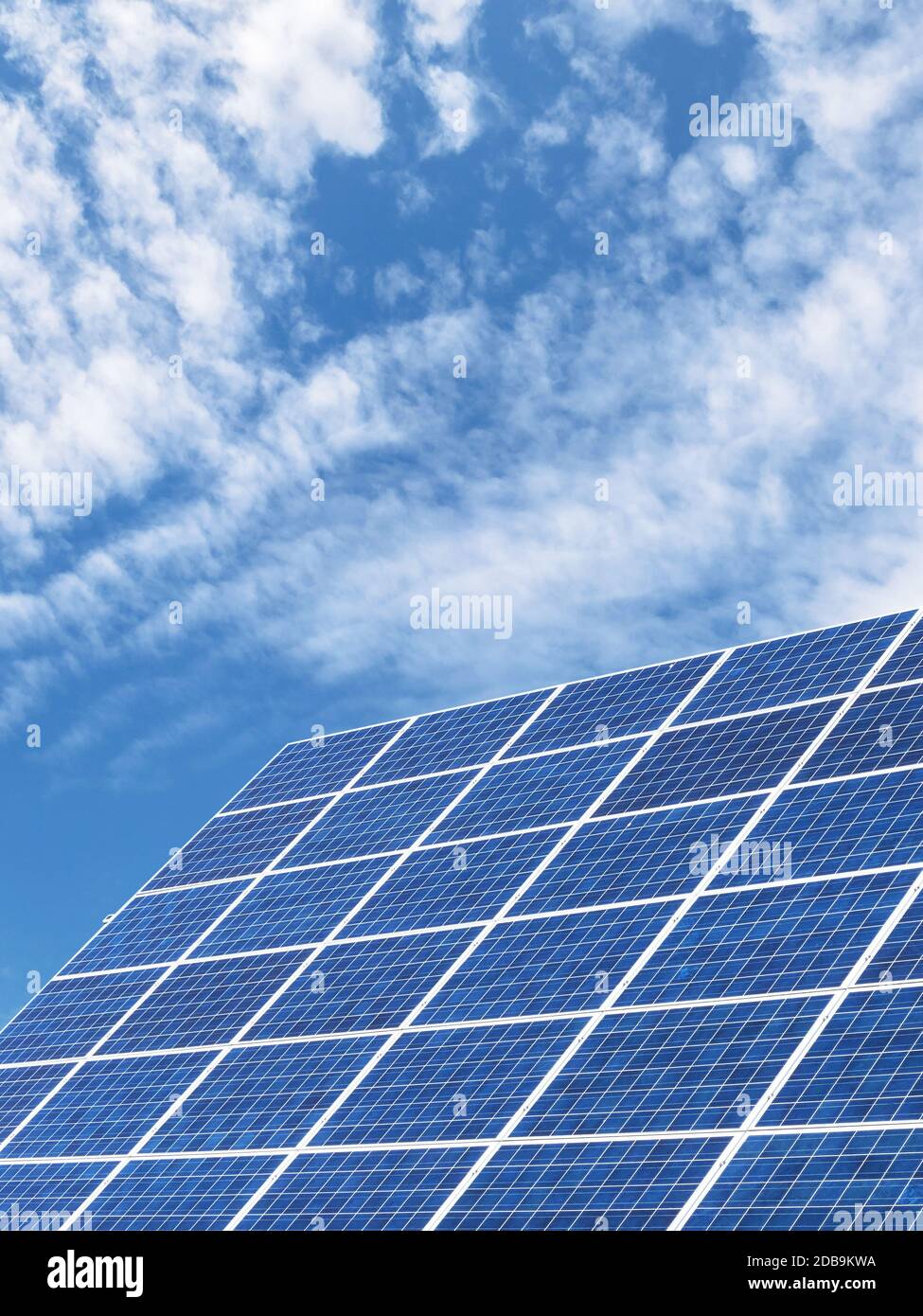 Solar panels for clean energy with a blue sky background. Copy space ...