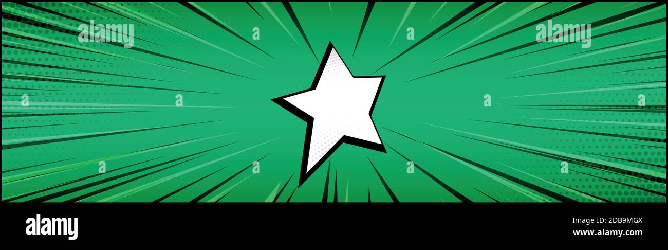Panoramic green comic zoom with lines - Vector illustration Stock Vector