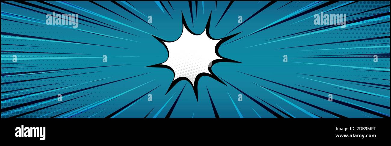 Panoramic blue comic zoom with lines - Vector illustration Stock Vector