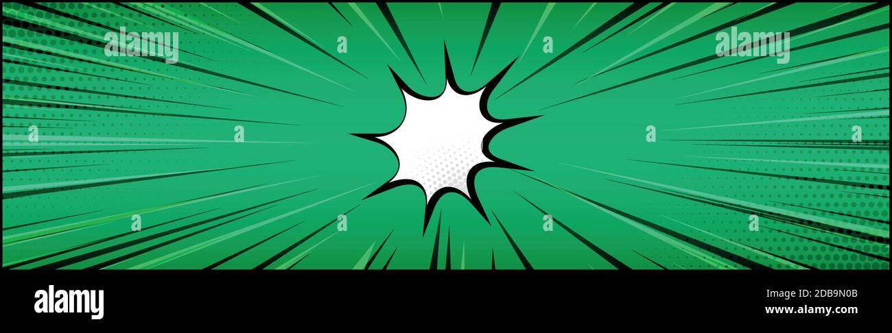 Panoramic green comic zoom with lines - Vector illustration Stock Vector