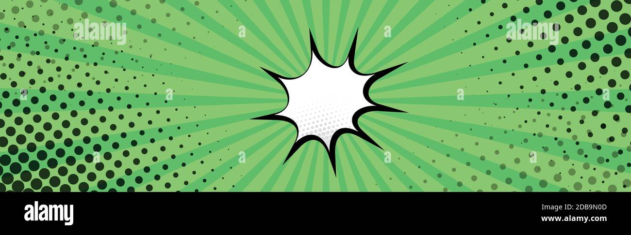Panoramic green comic zoom with lines - Vector illustration Stock Vector
