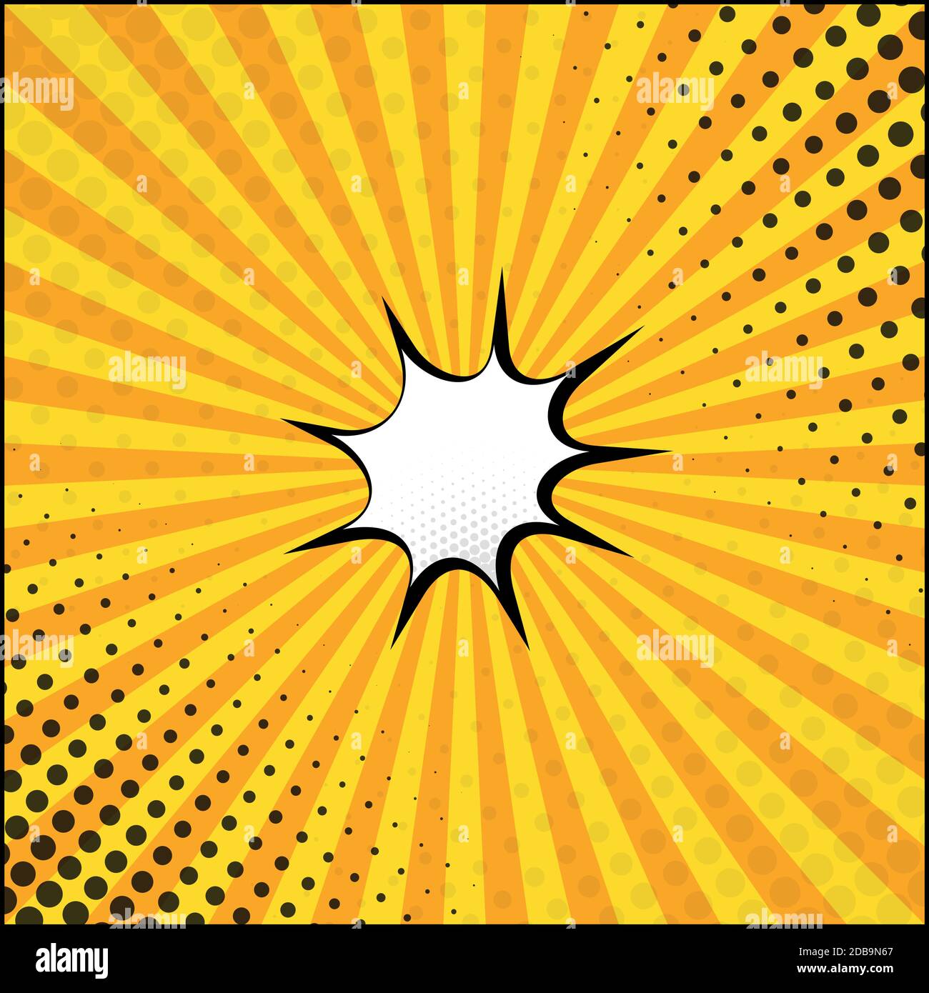 Panoramic yellow comic zoom with lines - Vector illustration Stock Vector