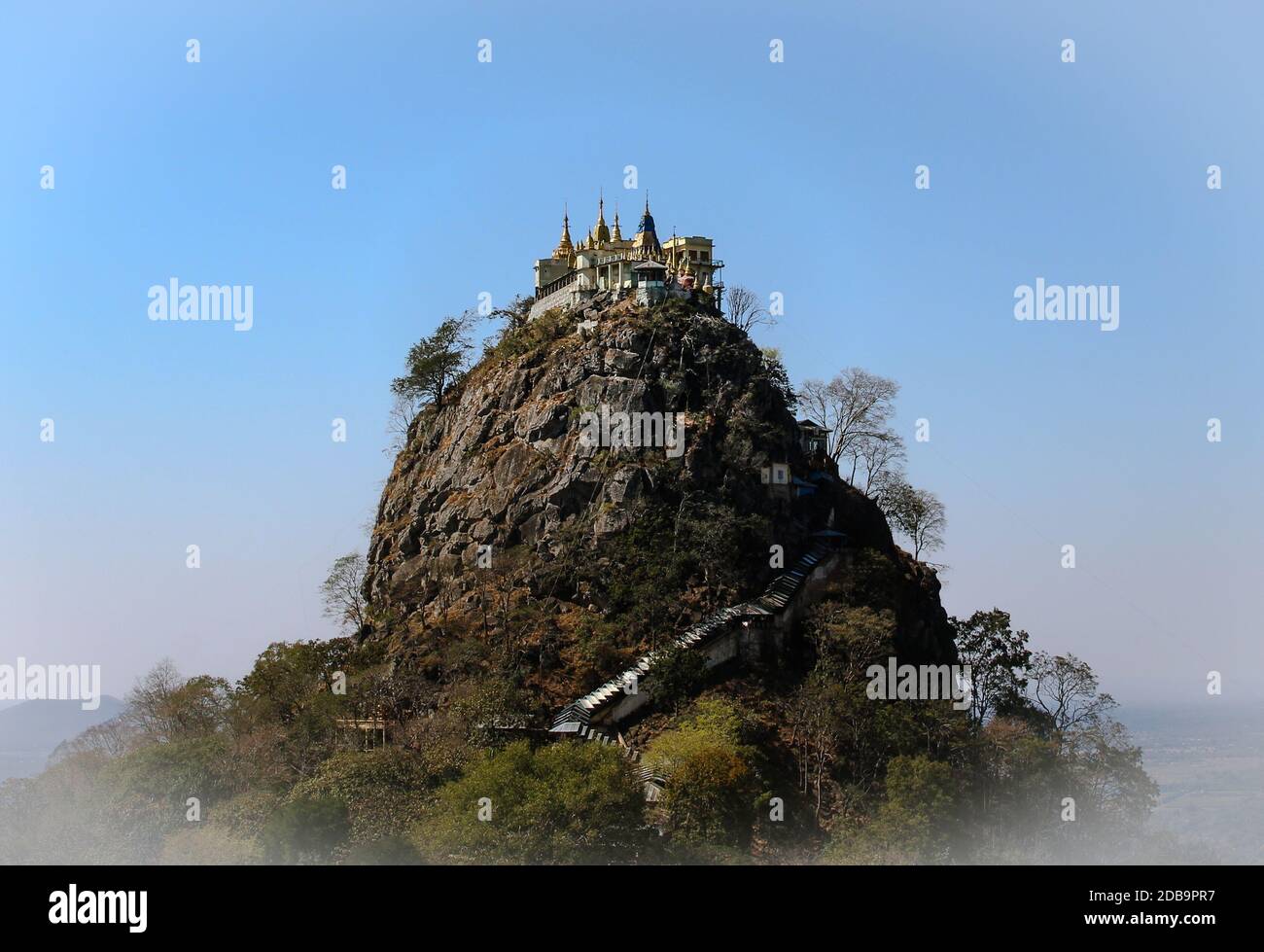 Mount Popa in Myanmar in farytale setting Stock Photo