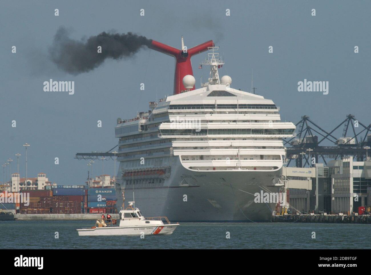 Miami, FL 7122003 Cruise ships ready for departure at the Port of Miami. Digital Photo by Adam