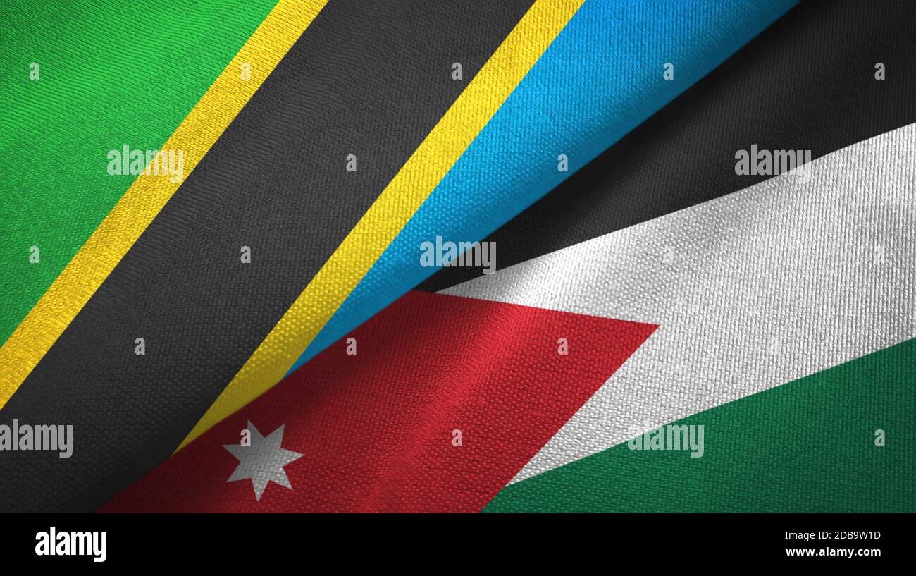 Tanzania and Jordan two flags textile cloth, fabric texture Stock Photo