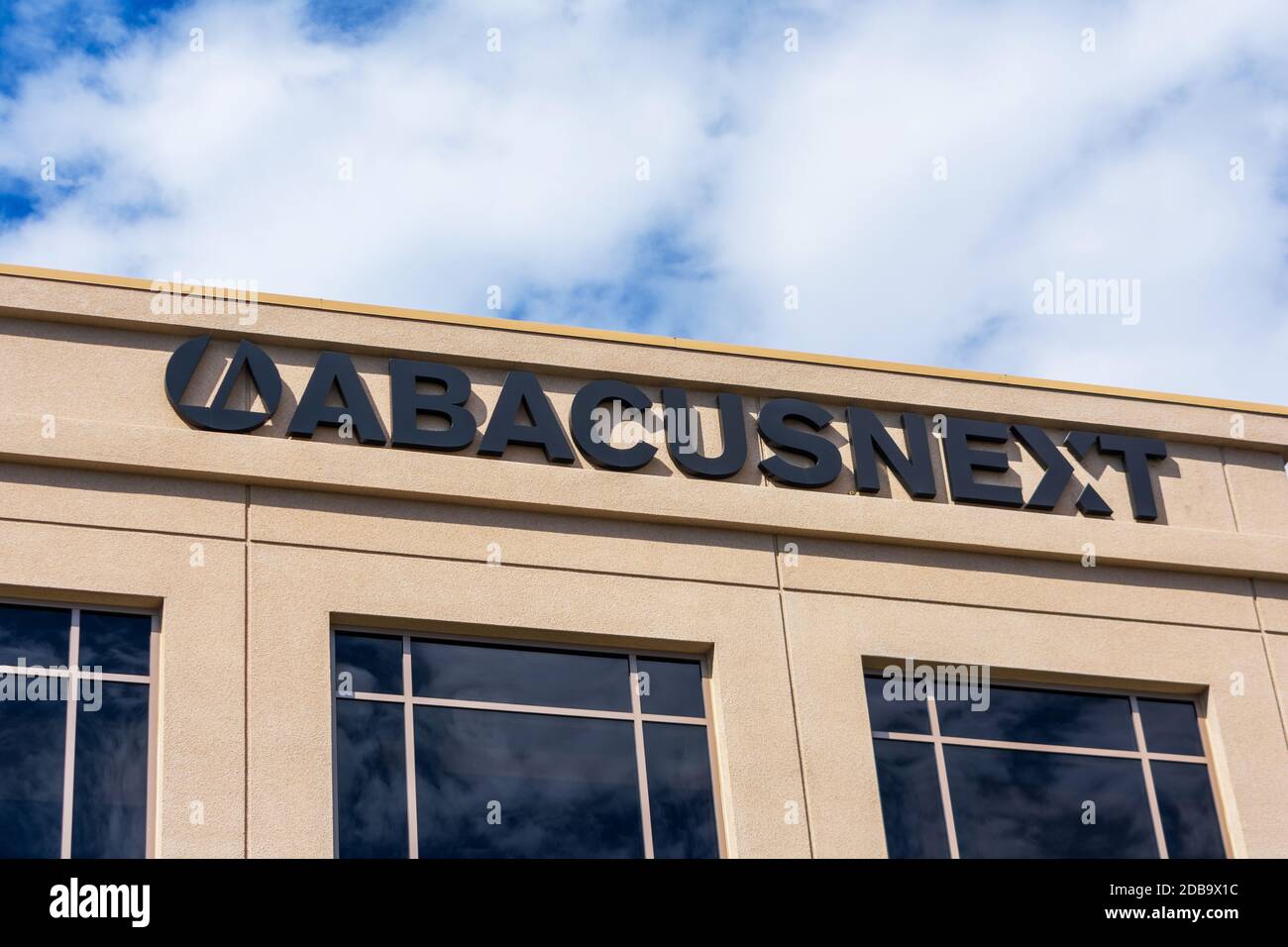 AbacusNext sign logo at headquarters of cloud based tech provider for