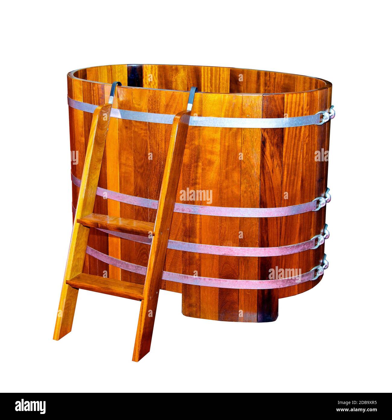 Old western style wooden bathtub in barrel shape Stock Photo Alamy