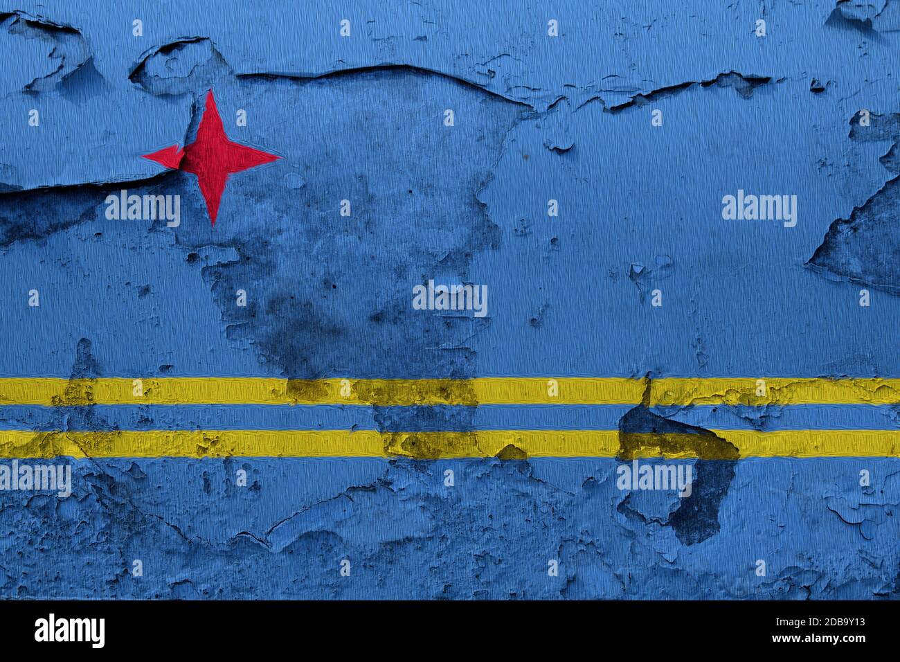 Aruba flag painted on the cracked grunge concrete wall Stock Photo - Alamy