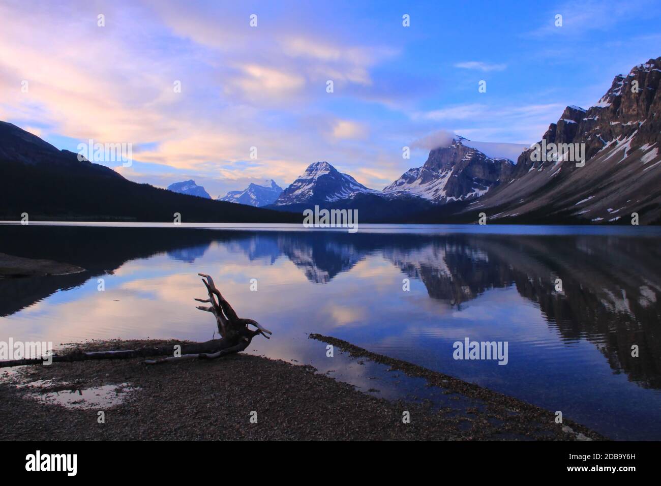 Sunrise over Bow Lake Stock Photo - Alamy