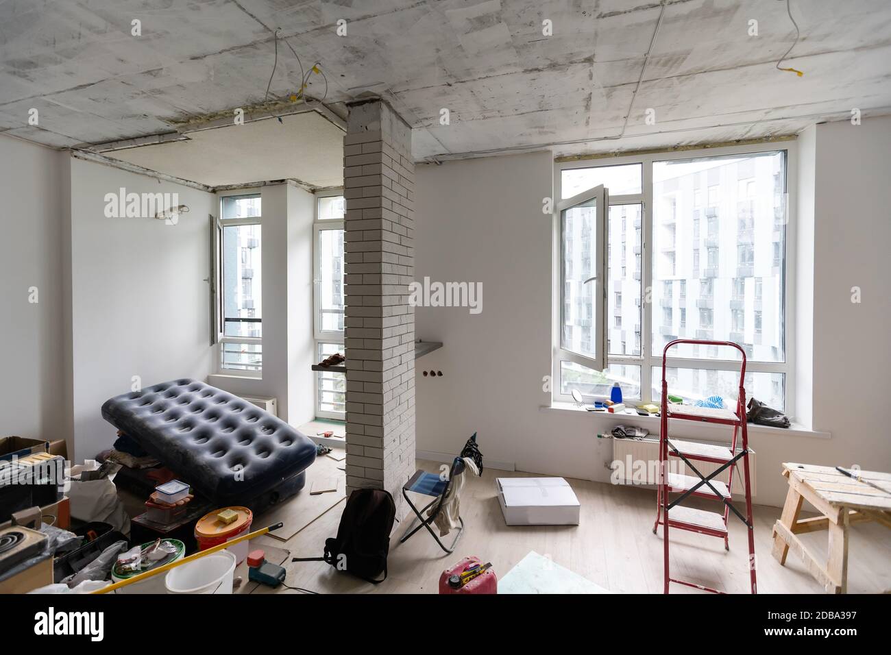 Interior of apartment with materials during on the renovation and ...