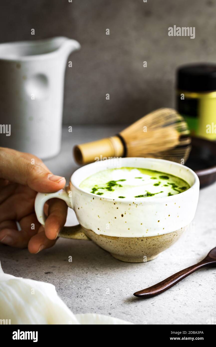 Matcha Coconut milk Latte by Chasen Stock Photo Alamy