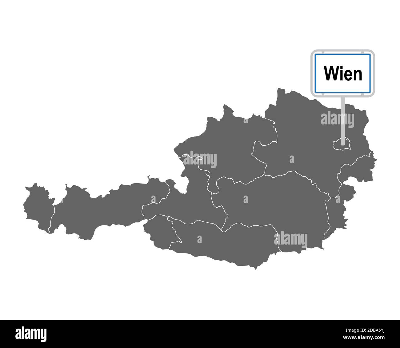 Landkarte von Österreich mit Ortsschild von Wien Stock Photo