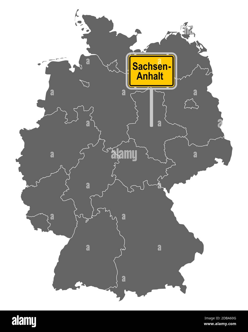 Landkarte von Deutschland mit Ortsschild von Sachsen-Anhalt Stock Photo