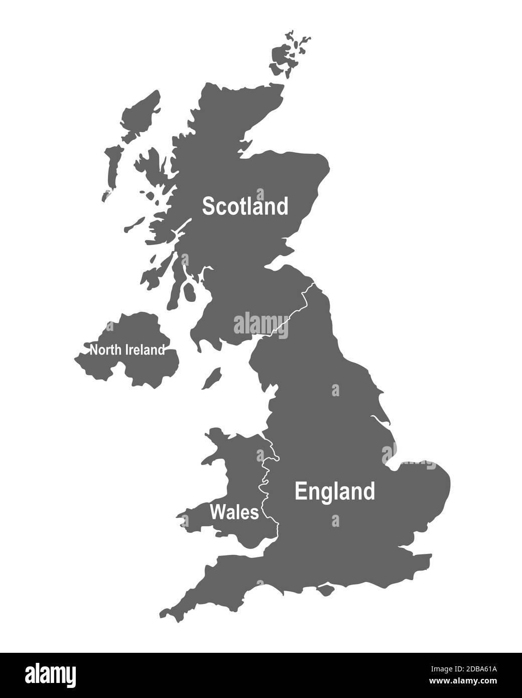 Landkarte von Großbritannien mit Landesteilen Stock Photo