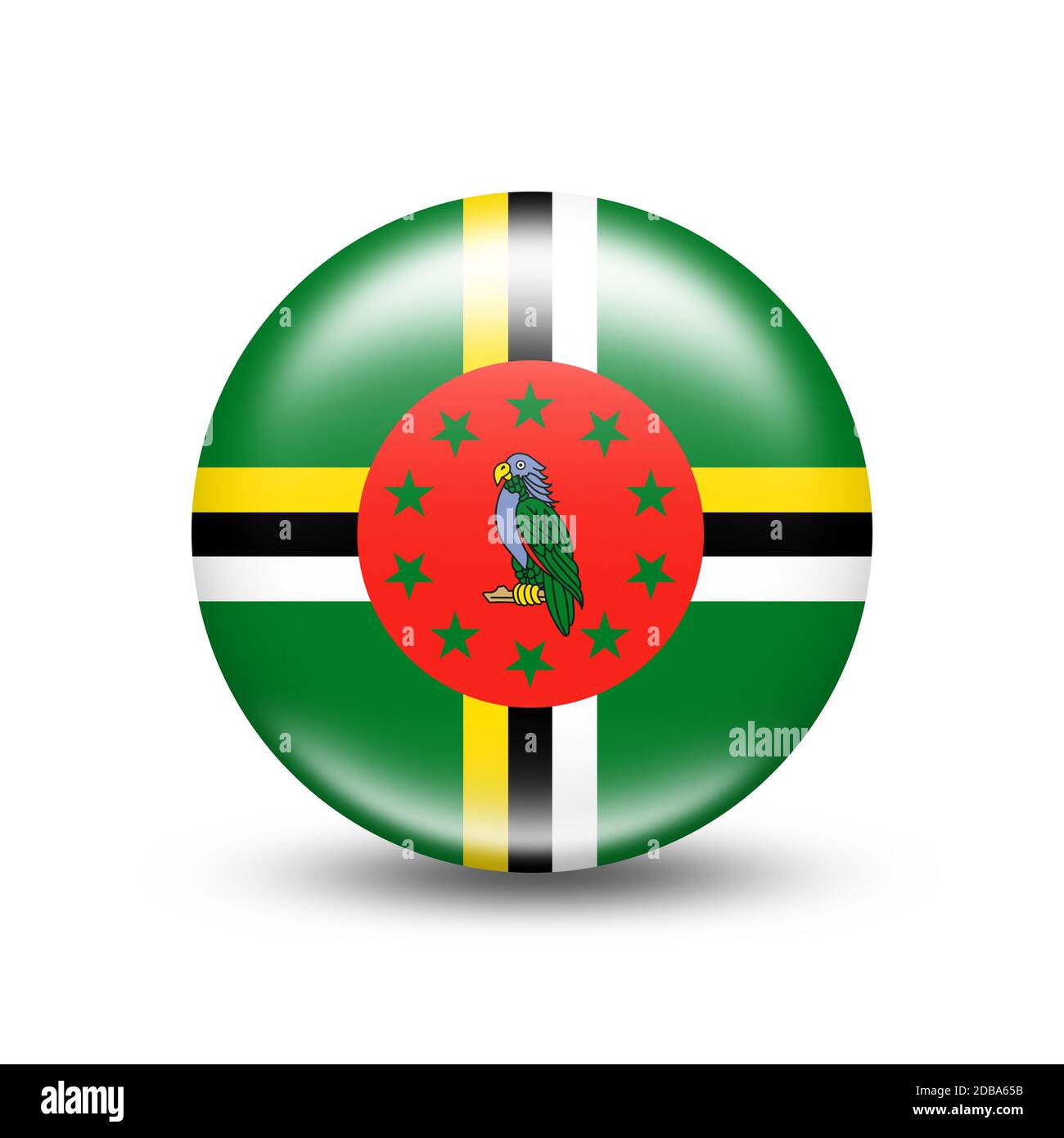 Dominica country flag in sphere with white shadow - illustration Stock Photo