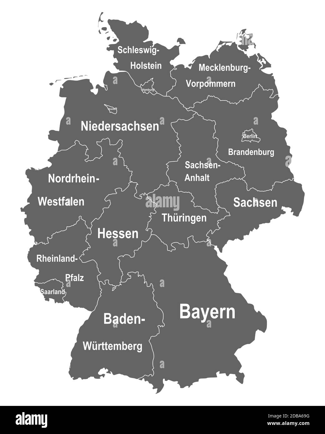 Landkarte von Deutschland mit allen Bundesländern Stock Photo
