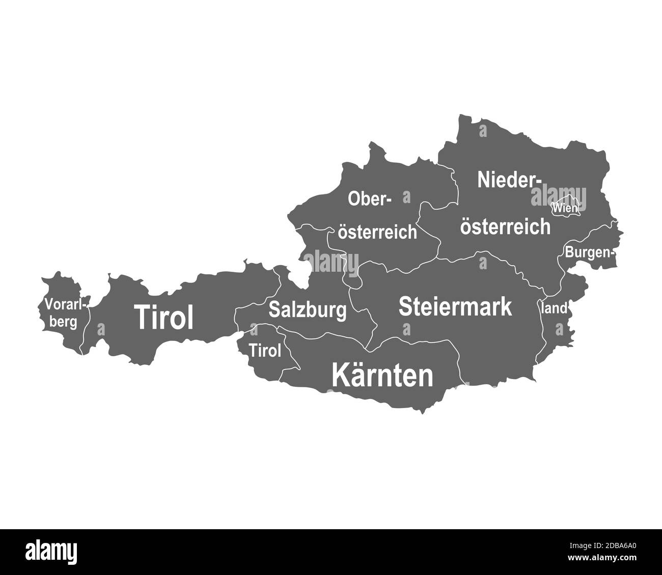 Landkarte von Österreich mit Bundesländern Stock Photo