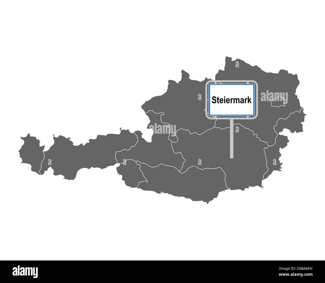Landkarte von Österreich mit Ortsschild Steiermark Stock Photo