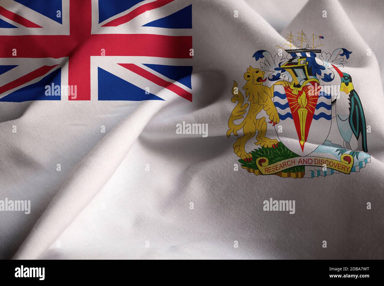 Ruffled Flag of British Antarctic Territory Blowing in Wind Stock Photo