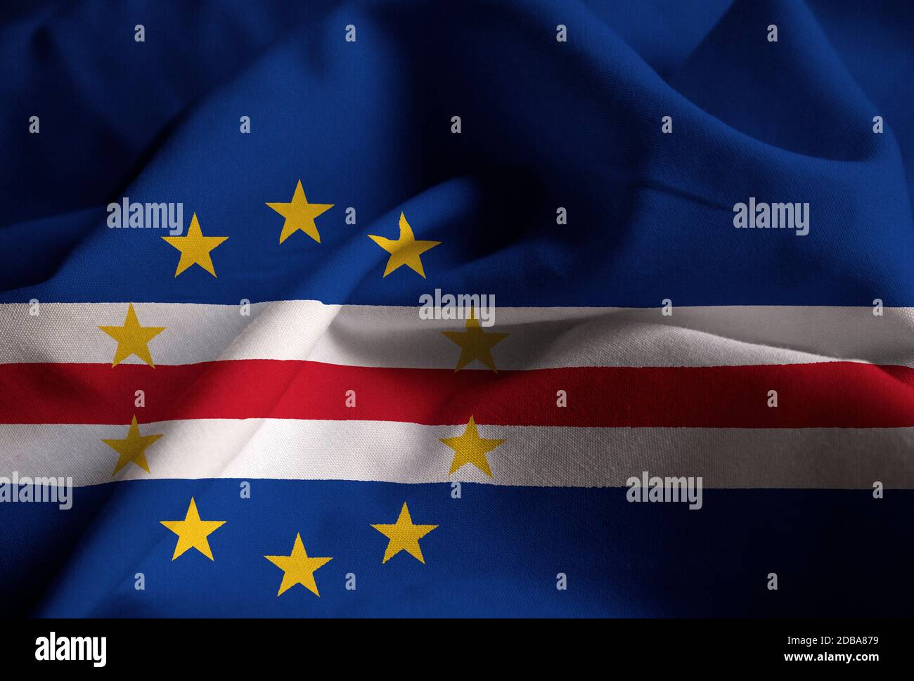 Ruffled Flag of Cape Verde Blowing in Wind Stock Photo