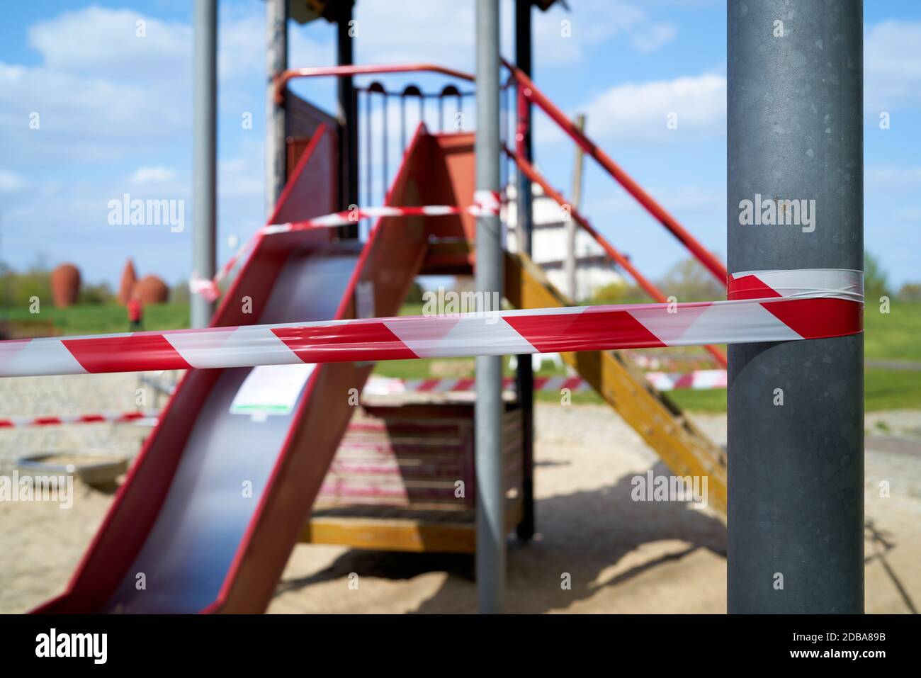 Due to danger of infection closed playground in Magdeburg in Germany Stock Photo