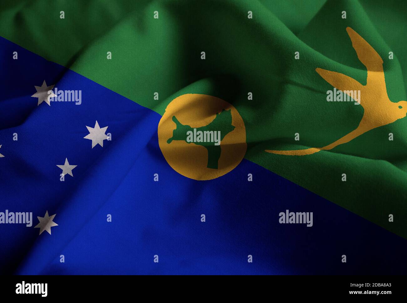 Ruffled Flag of Christmas Island Blowing in Wind Stock Photo