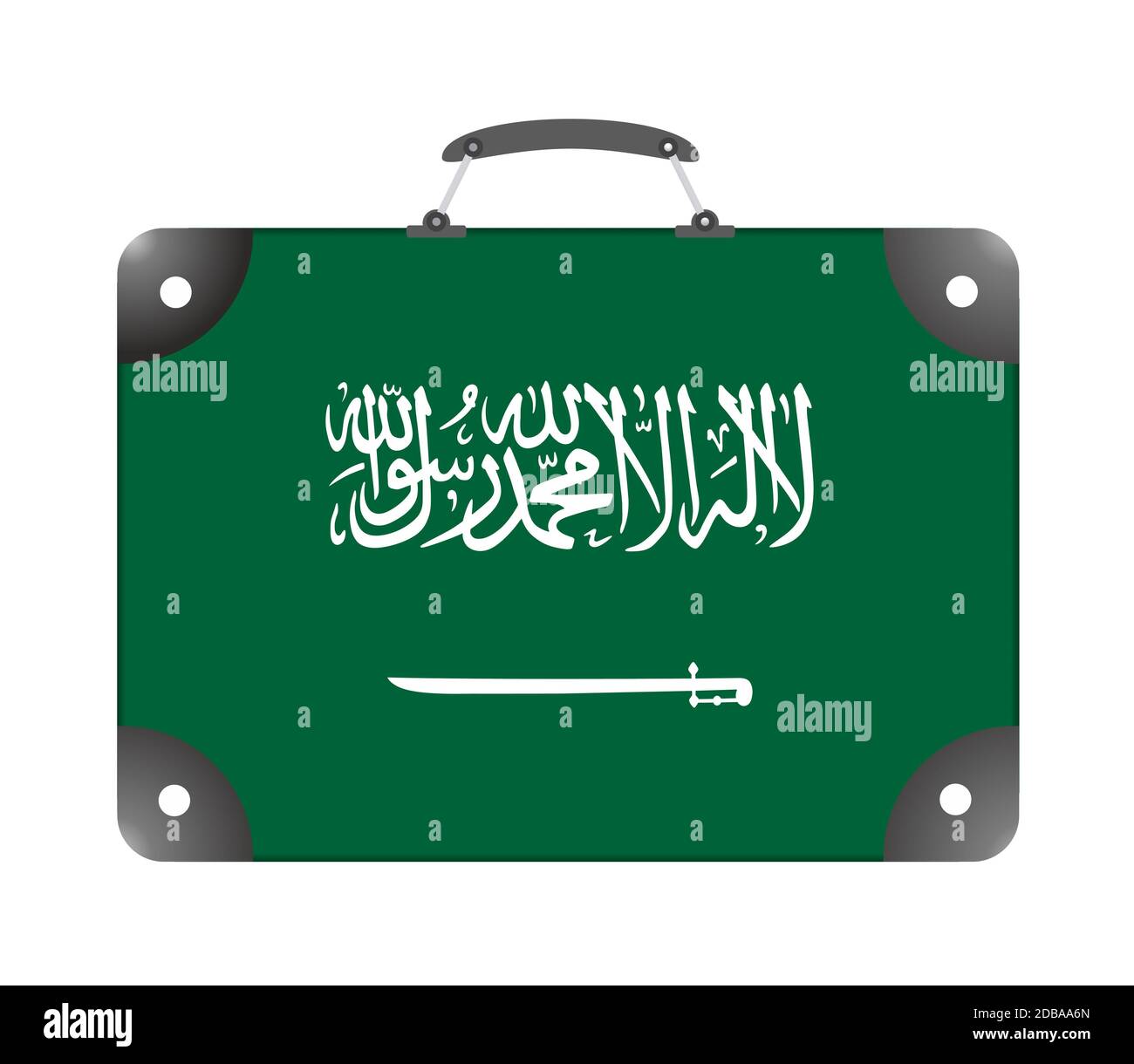 Saudi Arabia flag in the form of a travel suitcase on a white background - illustration Stock Photo