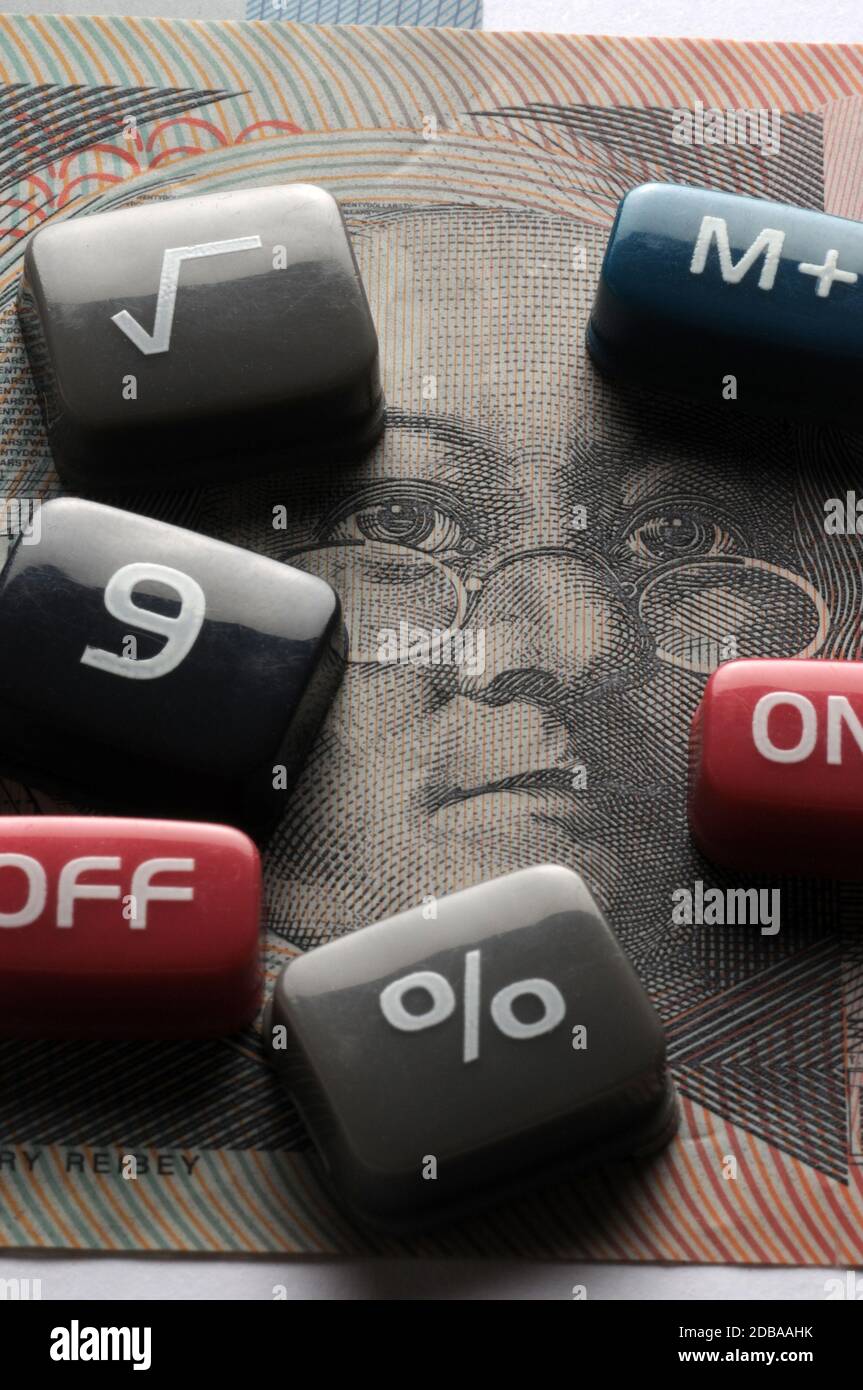 Calculator keys on australian  currency Stock Photo