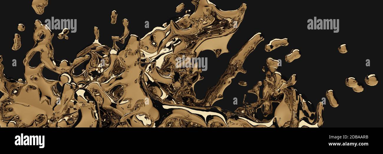3D render,Gold colour liquids Splash, Abstract fluid background Stock Photo