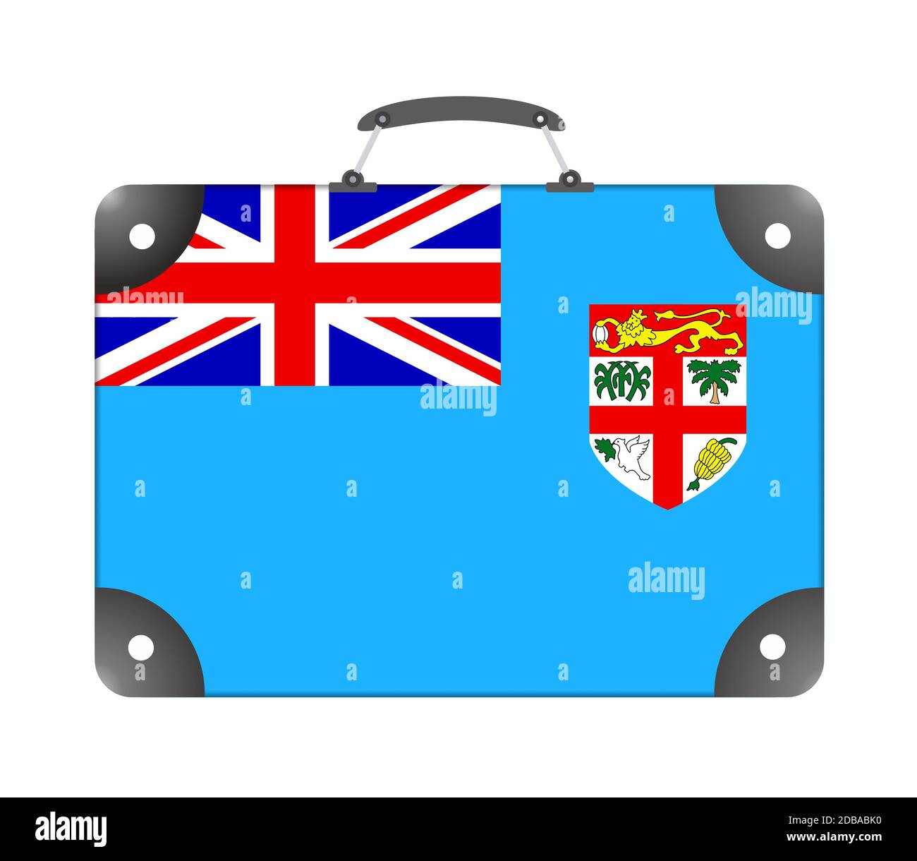 Fiji country flag in the form of a travel suitcase on a white background - illustration Stock Photo