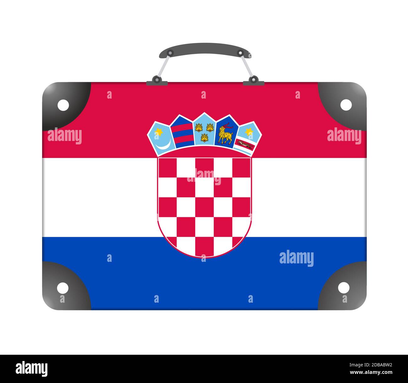 Flag of the country of Croatia in the form of a suitcase for travel on a white background - illustration Stock Photo