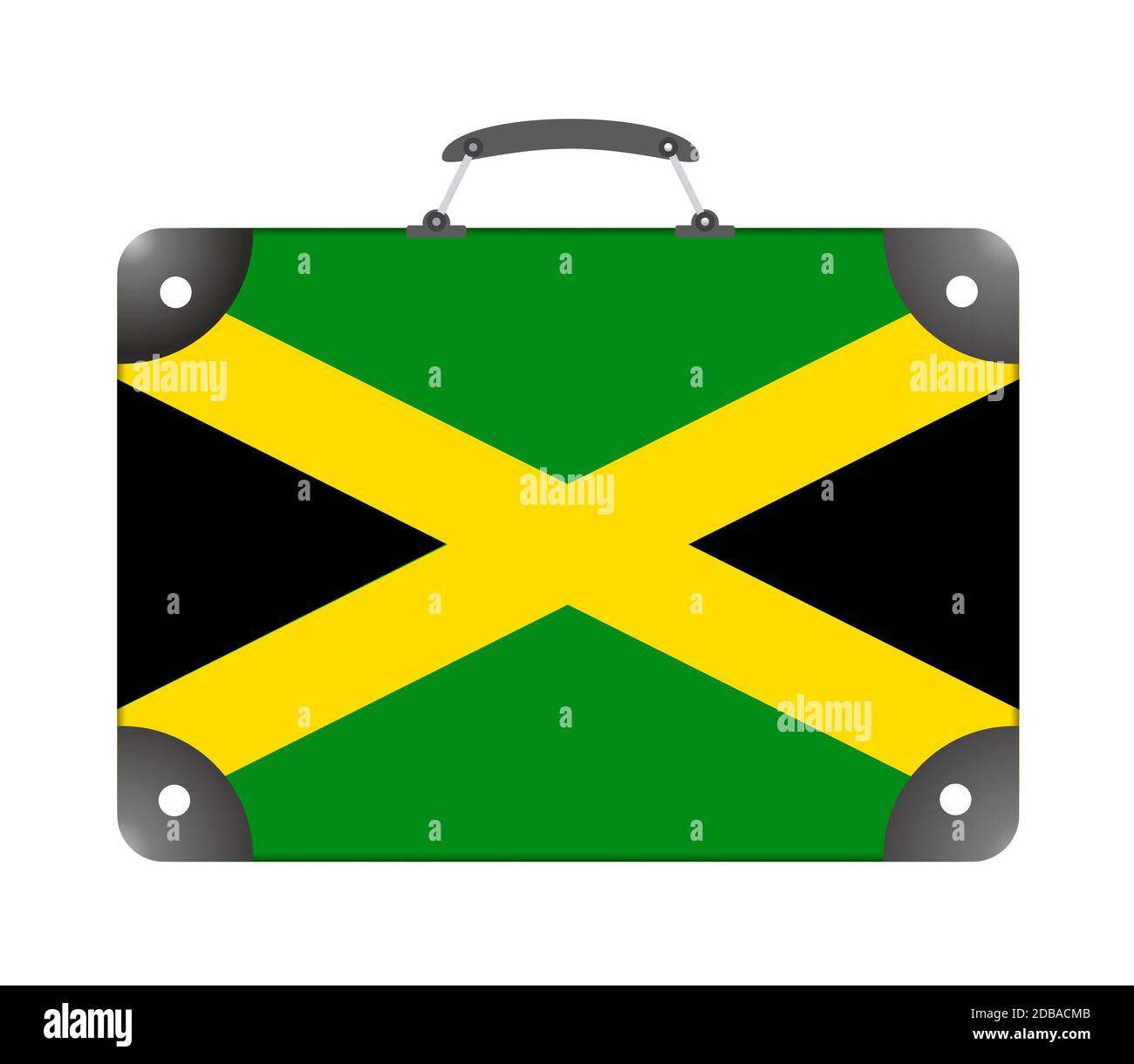 Jamaica country flag in the form of a travel suitcase on a white background - illustration Stock Photo