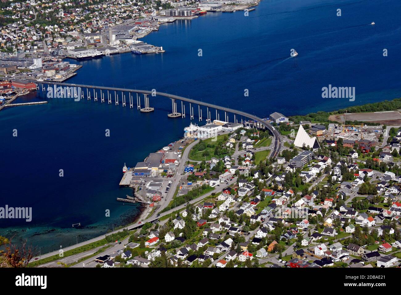 Tromsoe Harbour and Bridge Stock Photo