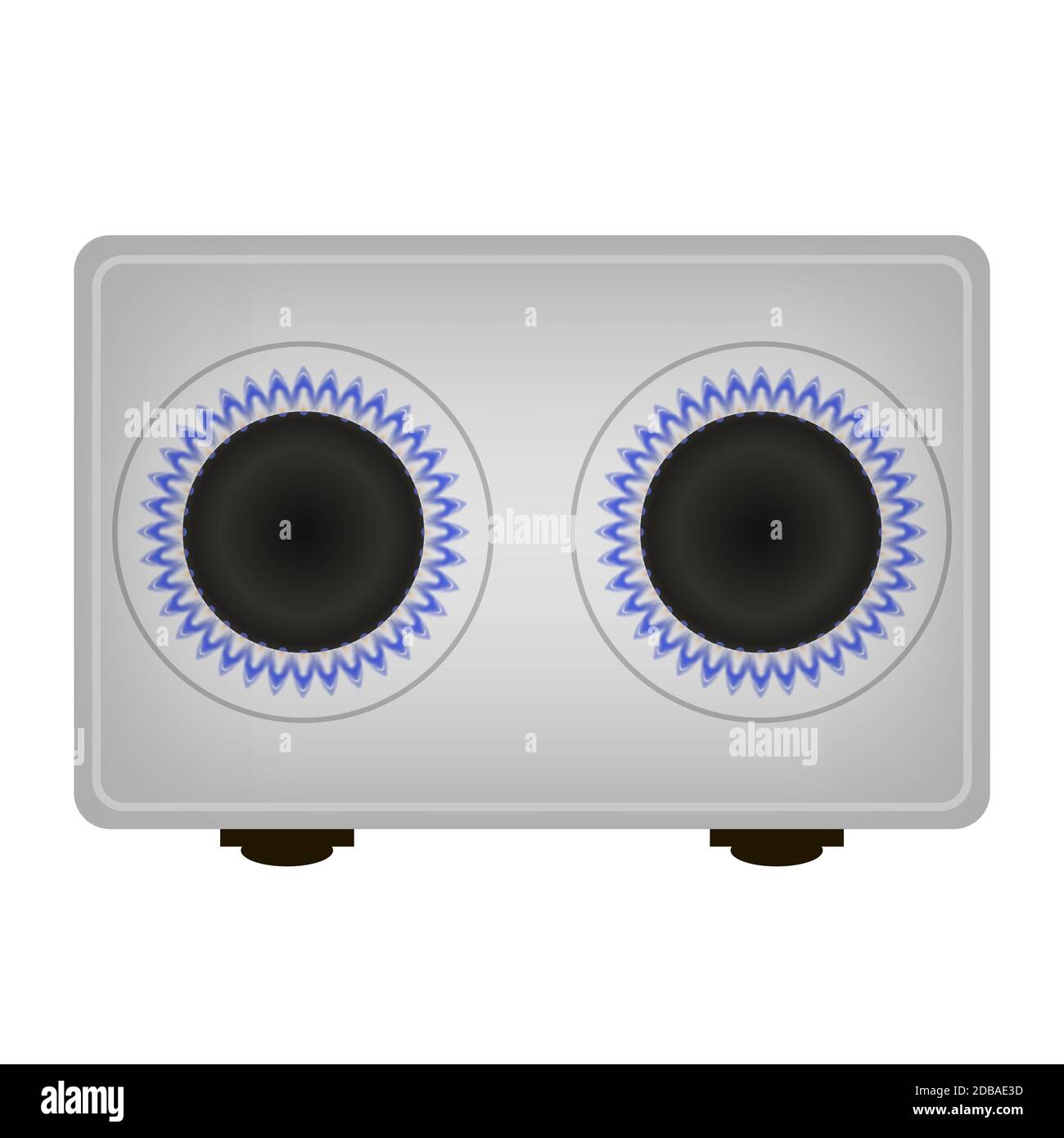 Grey Gas Stove and Blue Burning Fire Isolated on White Background. Top