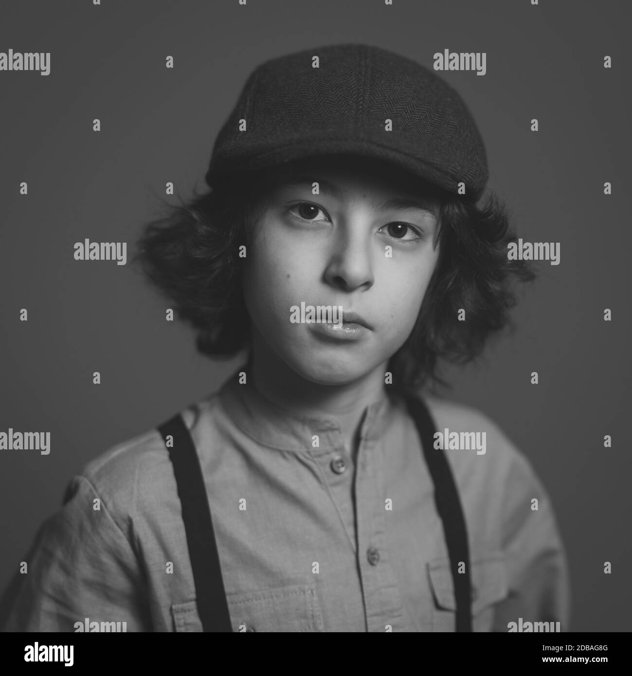 Portrait Of A Boy In A Cap Black And White Stock Photo Alamy