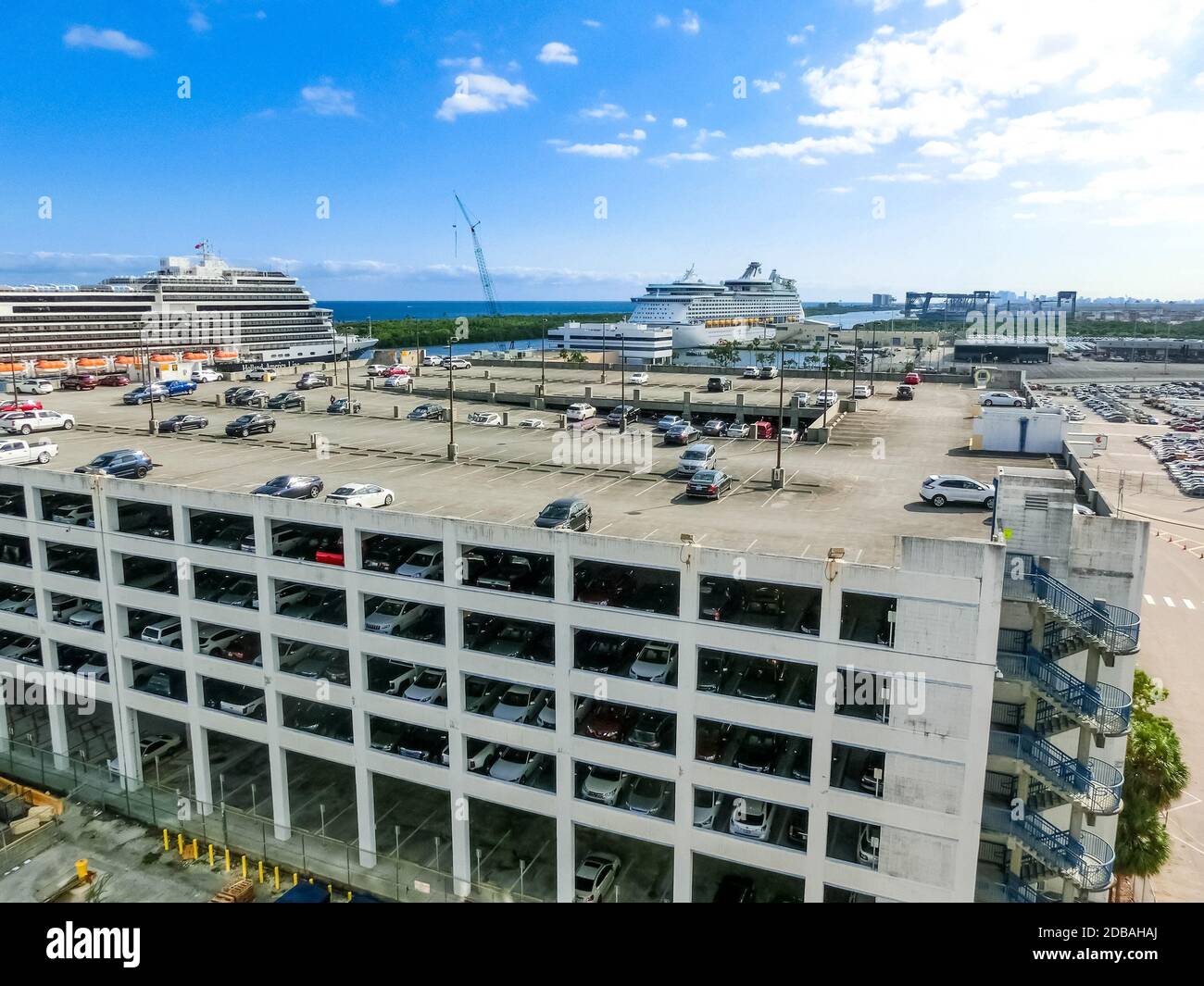 The view from a cruise ship of terminal at Port Everglades, in Ft. Lauderdale, Florida of the