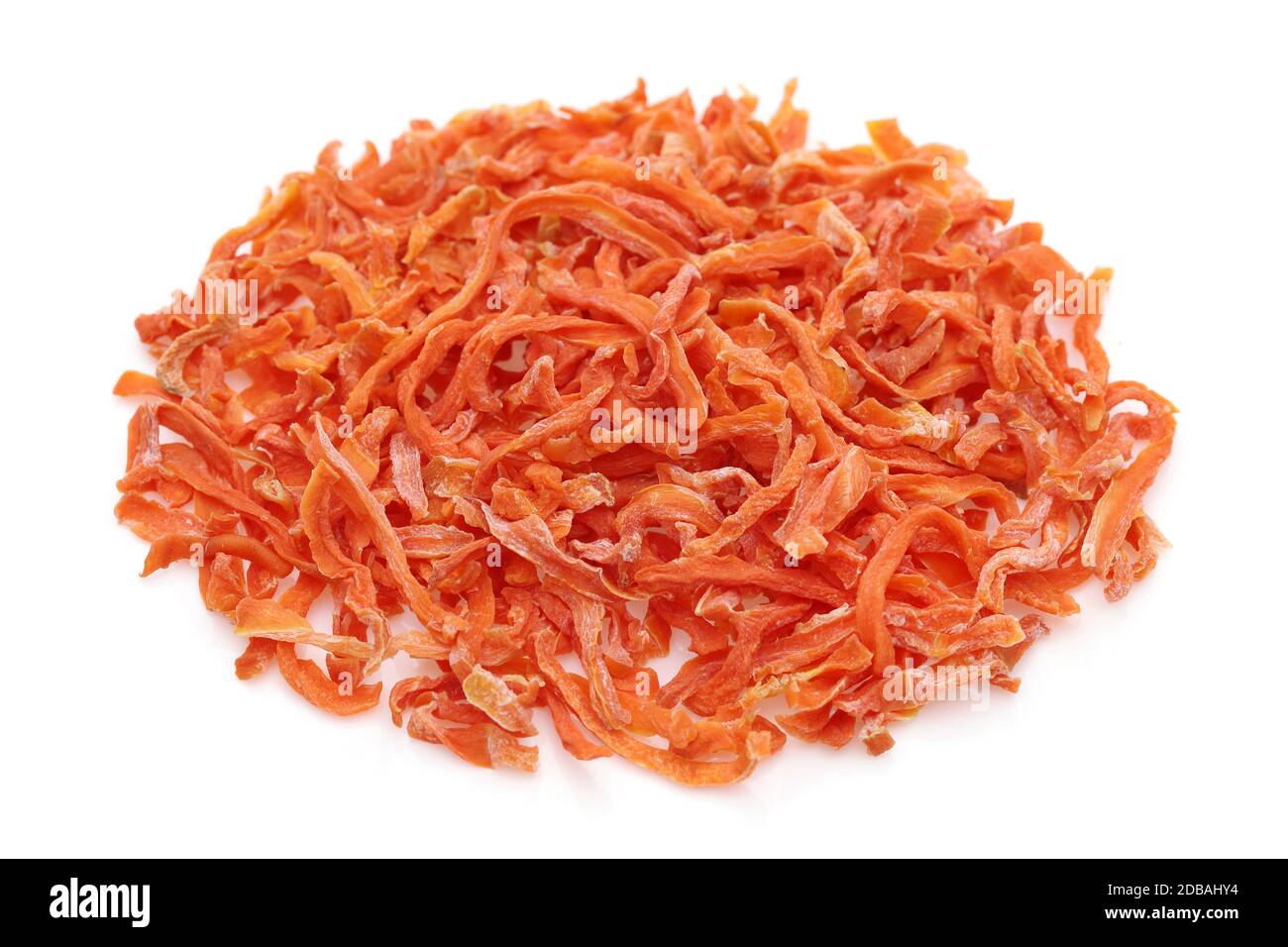 Dried chopped carrots isolated on white background Stock Photo