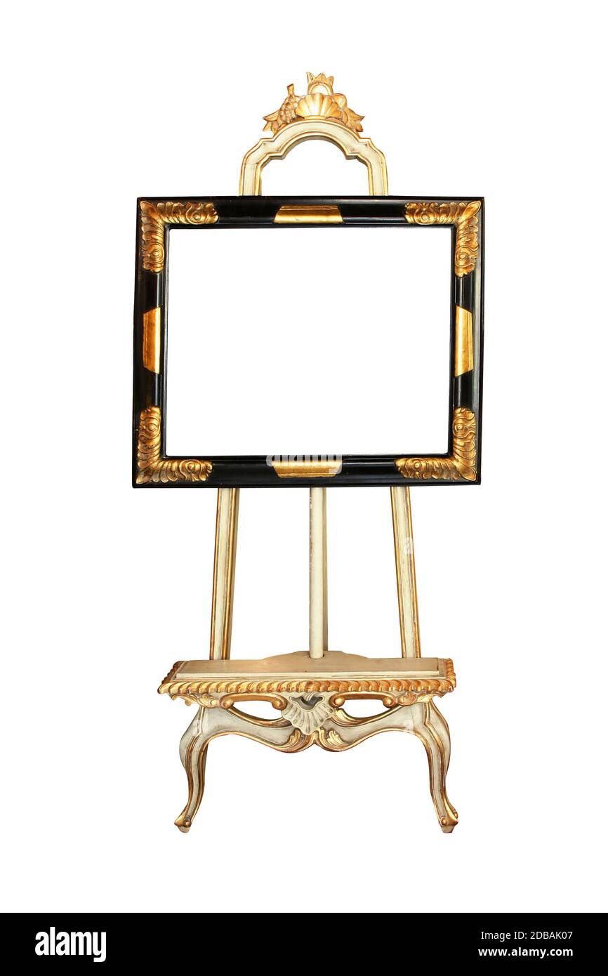 Floor easel with empty frame isolated included clipping path Stock Photo