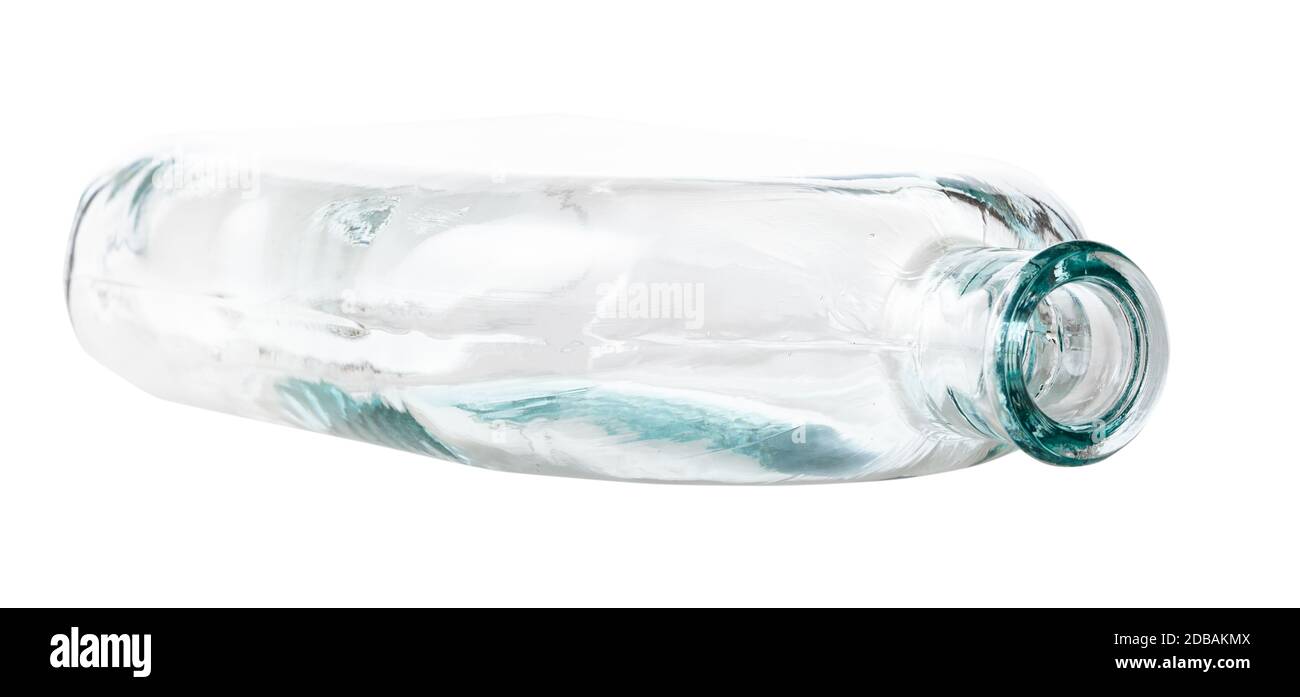 overturned empty clear flask isolated on white background Stock Photo