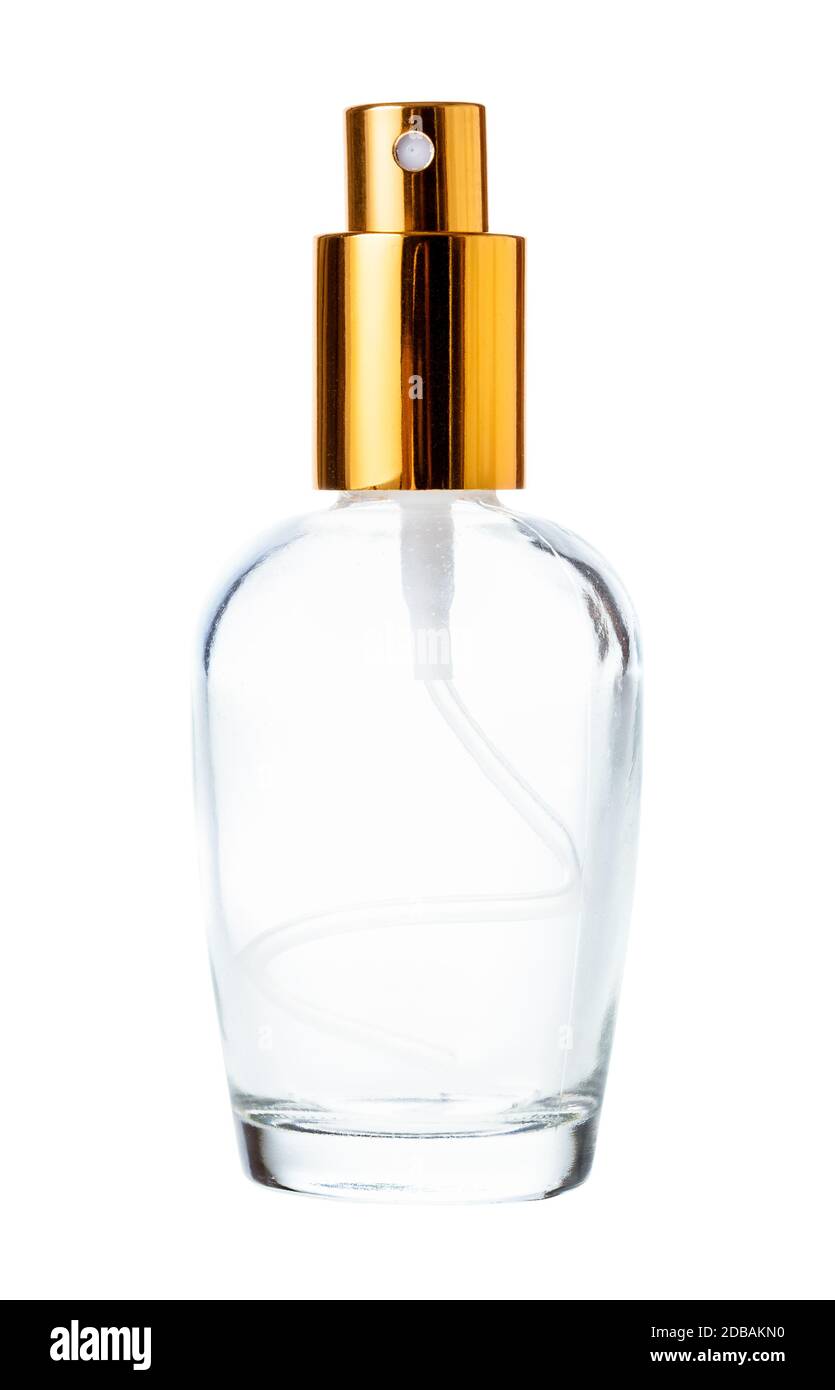 empty perfume spray glass bottle isolated on white background Stock