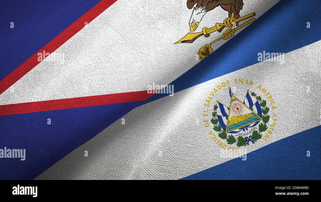 American Samoa and El Salvador two flags textile cloth, fabric texture Stock Photo