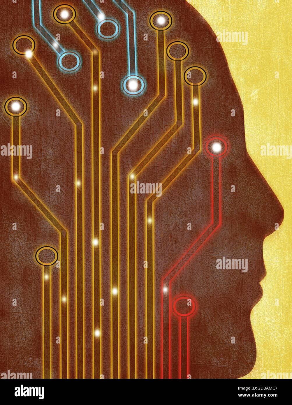 human head silhouette with circuit board digital illustration Stock ...
