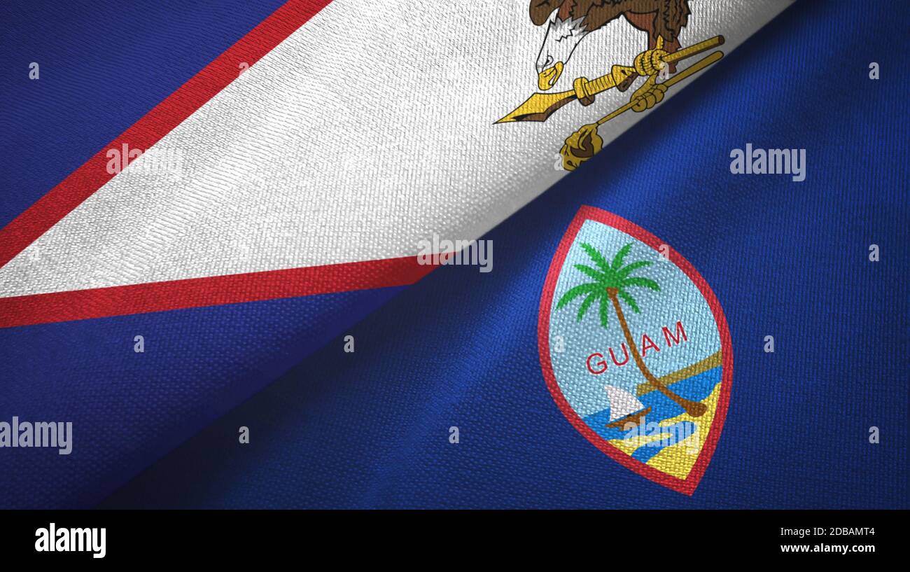 American Samoa and Guam two flags textile cloth, fabric texture Stock Photo